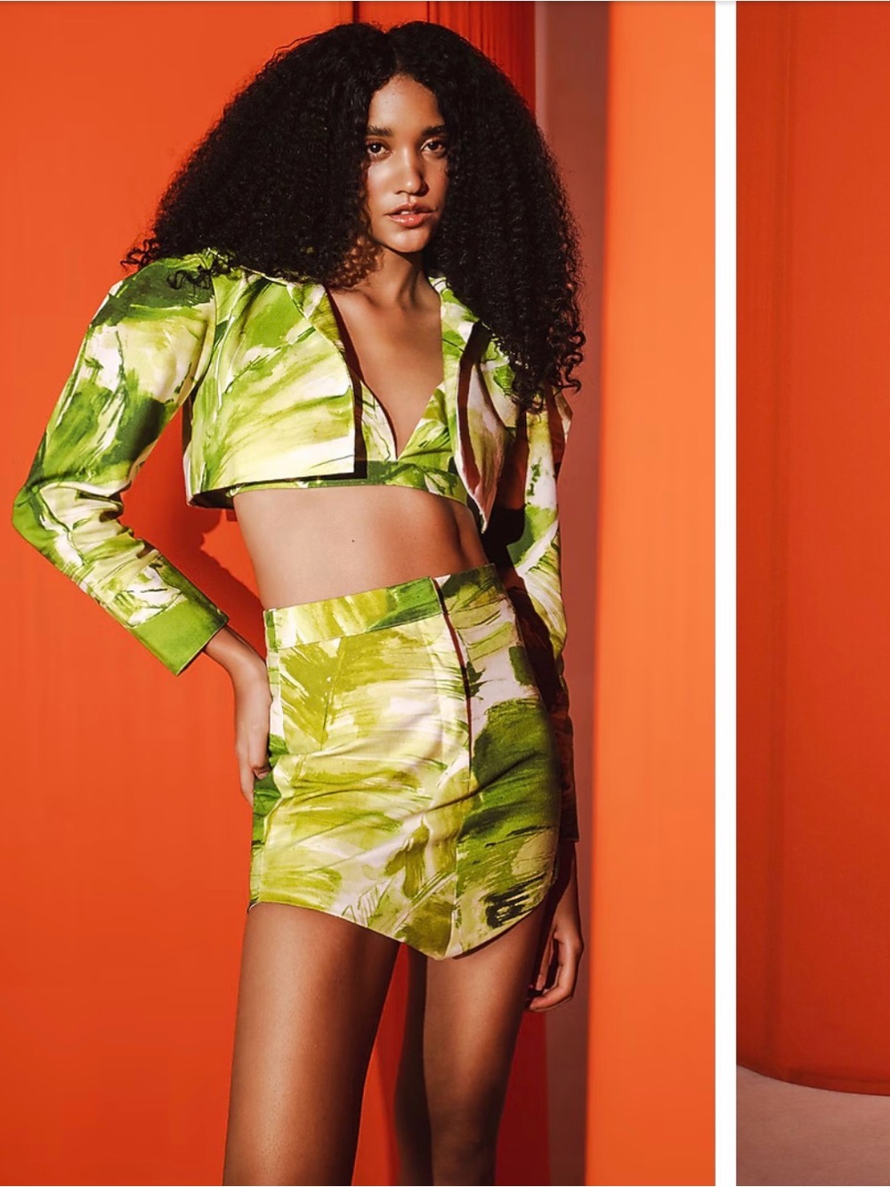 July Issue Green Abstract Print 3 Piece Mini Skirt Set- Contemporary Women's